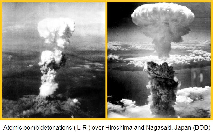 Atomic bomb mushroom clouds over Hiroshima (left) and Nagasaki (right)f_Japan 680x385G_Captioned